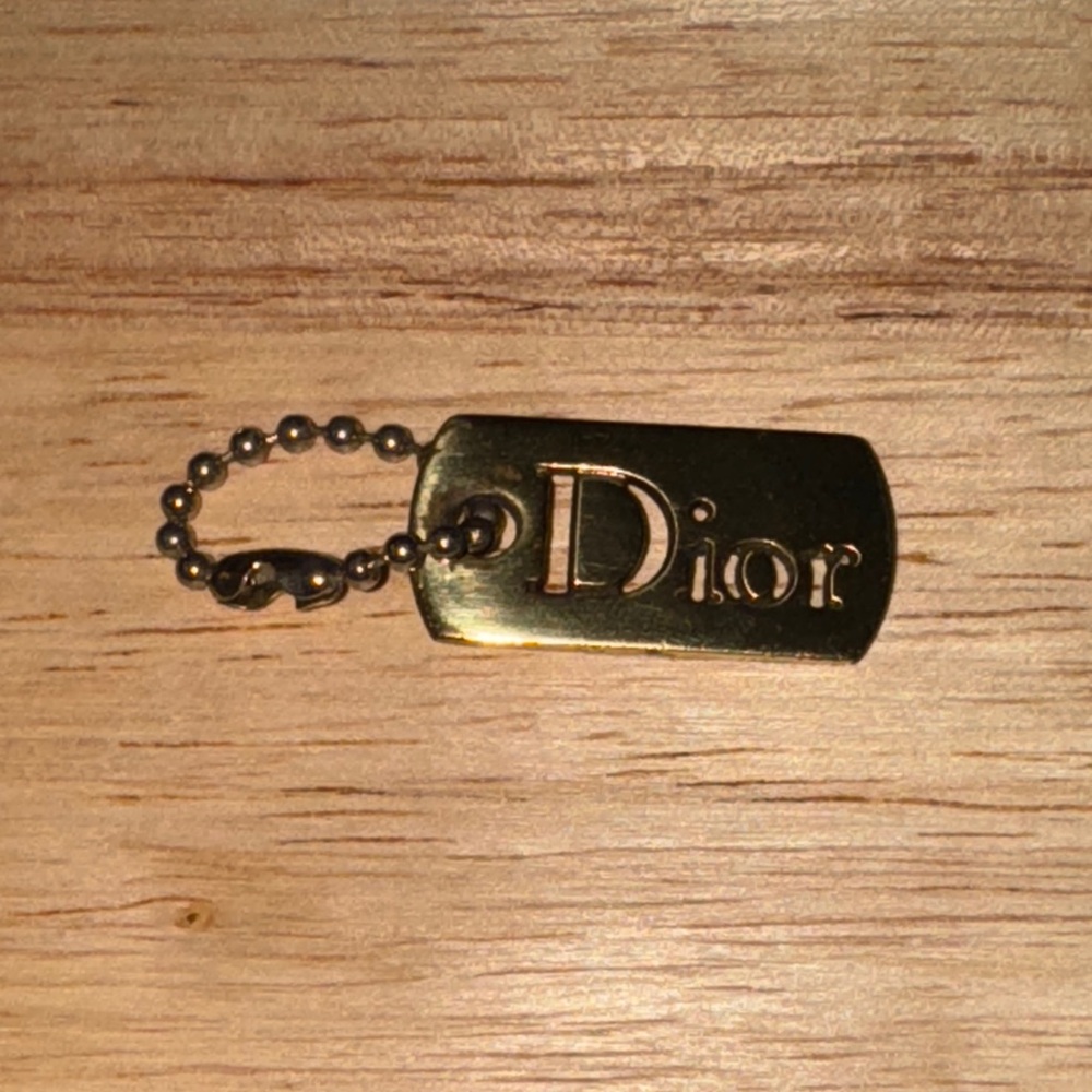 Dior Metallic Gold dog Tag Keychain purse charm key ring